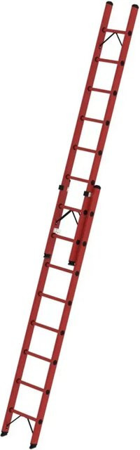 MUNK Vollkunststoff Sprossen-Schiebeleiter mit Seilzug, 2-teilig, Rot, 2 x 8 Sprossen - Bild 1