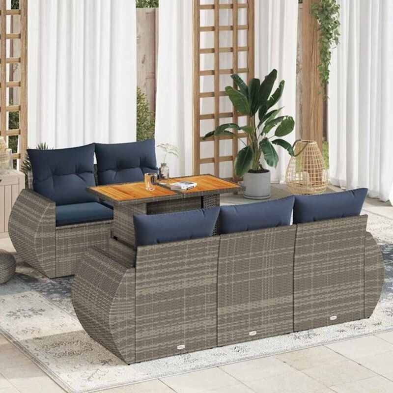 6-teilige moderne Garten-Sofagarnitur aus Poly-Rattan mit Kissen in Grau von vidaxl - Bild 1
