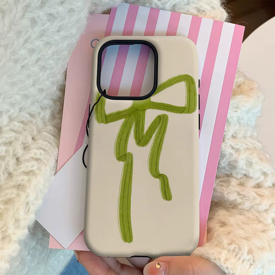 Grüne Handyhülle mit Schleifen-Illustration für Apple iPhone Modelle, doppelschichtige Rückseite - Bild 2
