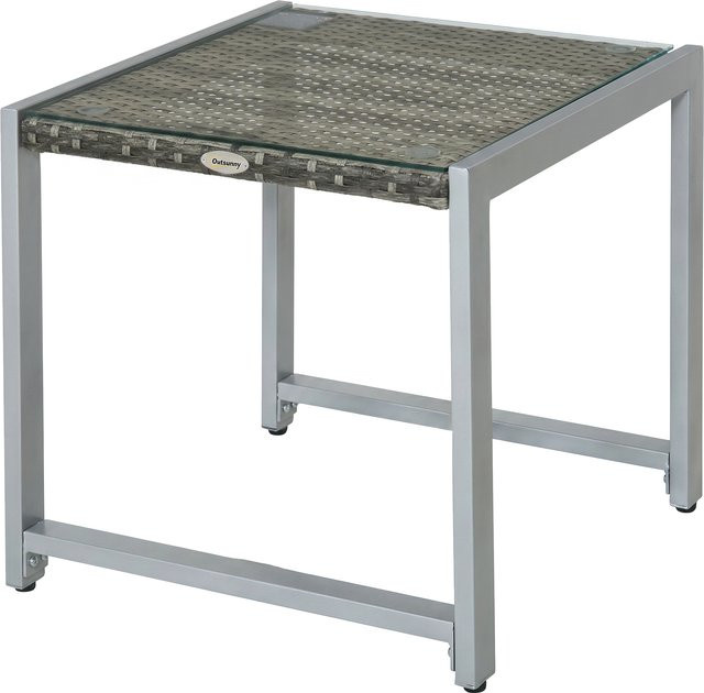 Outsunny Gartentisch Beistelltisch aus Polyrattan und Aluminium mit Hartglas, wetterfest und modern für Garten, Balkon oder Terrasse - Bild 1