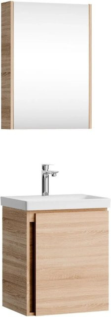 Planetmöbel Badmöbel Set Sonoma Eiche mit Keramikwaschbecken und Spiegelschrank mit Soft-Close-Funktion, Breite: 50 cm - Bild 1