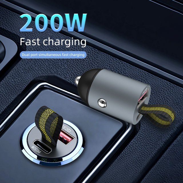 200 W Mini-USB-Autoladegerät mit USB-C PD Schnellladefunktion in Schwarz für iPhone, Huawei und Samsung - Bild 1