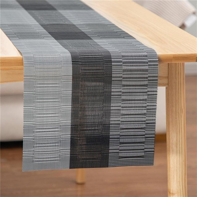 Abwischbarer Tischläufer aus PVC im Bambusgeflecht-Design von Mode Closet, Farbe: Schwarz, Breite: 30 cm, Länge: 180 cm - Bild 1