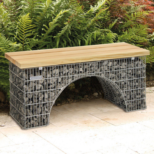 Bellissa Sitzbank Bogengabione aus Stahl und Douglasienholz in Silber, B/T/H: 125 x 45 x 54 cm - Bild 3