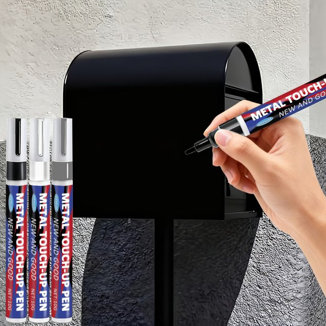 Metall-Ausbesserungsstift zur Reparatur von Oberflächenkratzern und Lackrestaurierung für Armaturen, Türgriffe und Waschbecken in Schwarz, Weiß und Silber - Bild 1