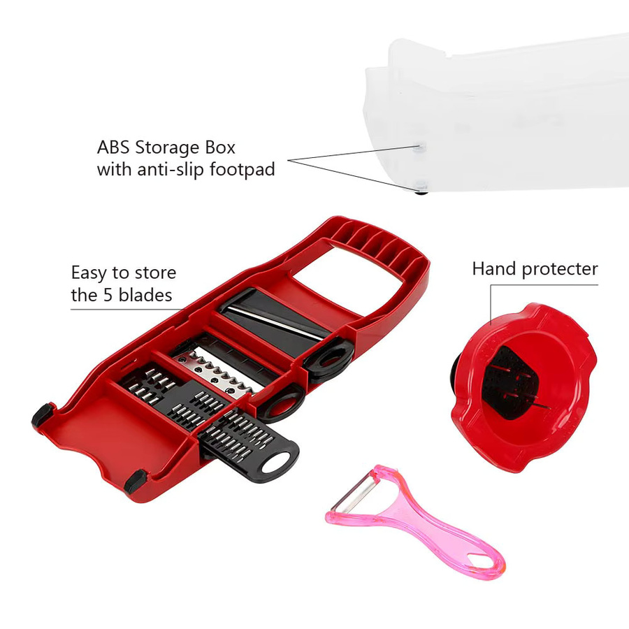 Hilife Mandoline Slicer mit 6 Klingen, Multifunktions-Gemüseschneider und Reibe in Rot - Bild 4