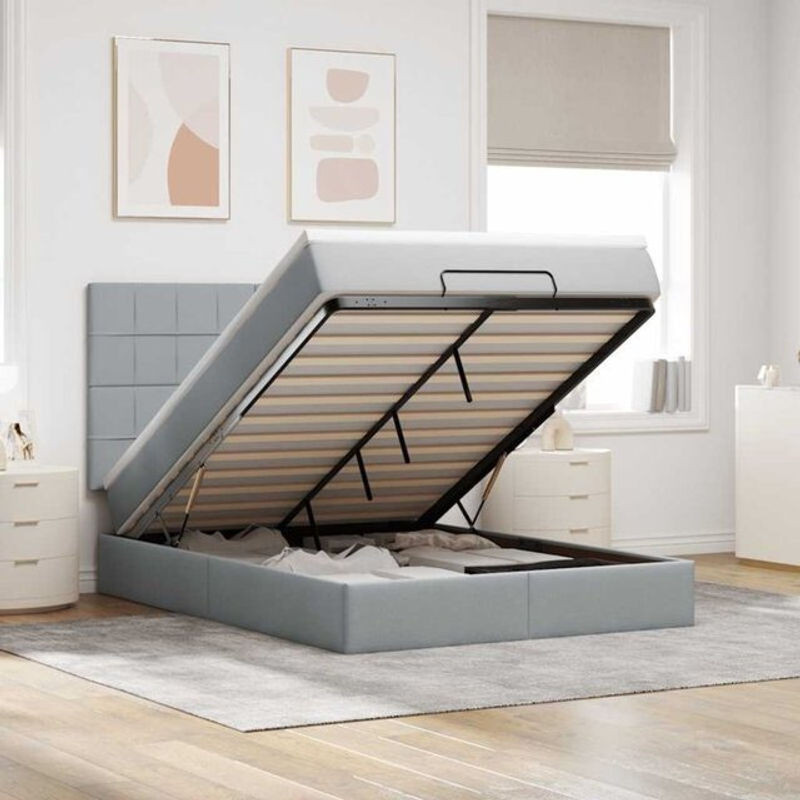 Vidaxl Ottoman Polsterbett mit Matratze und LED in Hellgrau, B/T: 140 x 190 cm - Bild 1