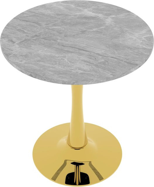 okwish Couchtisch mit Kunstmarmor-Tischplatte in Grau und Gold, modernes minimalistisches Design für Wohnzimmer, Esszimmer oder Lounge, B/T/H: 70 x 70 x 72 cm - Bild 1