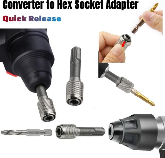 SDS-Plus zu Sechskant Adapter für Bohrhämmer und Akkuschrauber, Bit-Halter in Silber - Bild 1