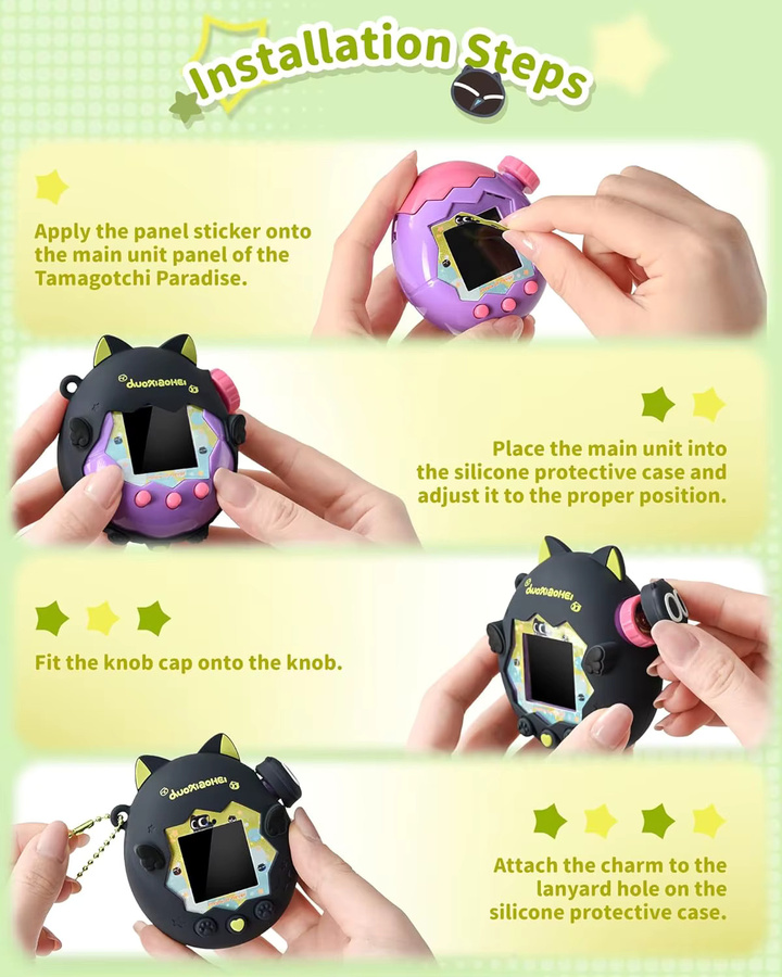 Geekshare Silikonhülle für Tamagotchi Paradise mit niedlichem Katzen-Design in Schwarz - Bild 4
