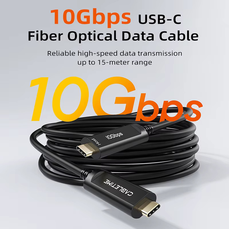 CABLETIME USB C 3.2 Gen 2 Aktives Optisches Datenkabel AOC-Faser-Datenübertragung in Schwarz für Gaming, VR und Kameras mit 10 Gbit/s - Bild 2