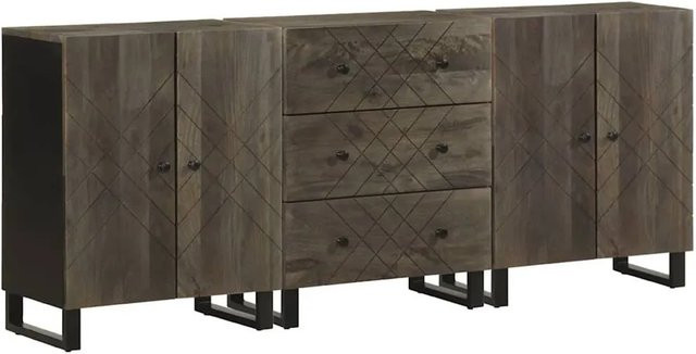 vidaXL Sideboard 3-teilig aus Mango-Massivholz in Schwarz, B/T/H: 60 x 33 x 75 cm - Bild 1