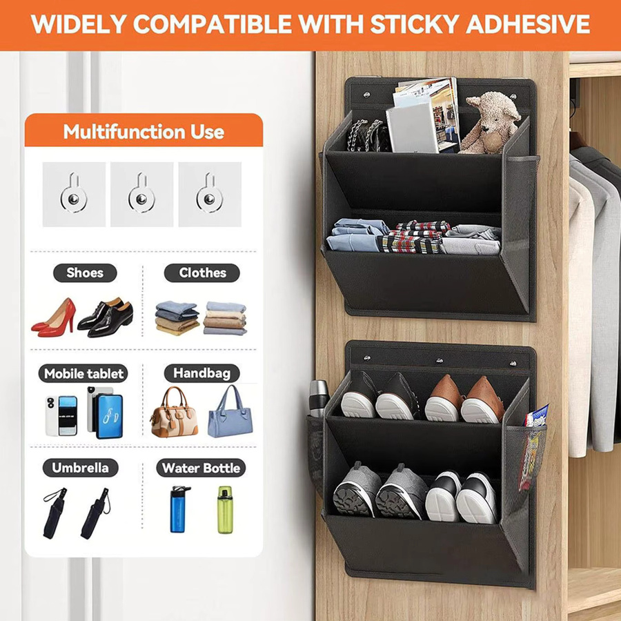 RV Schuhregal zur Wandmontage in Grau, platzsparender Organizer mit selbstklebendem Halter für Eingangsbereich, Badezimmer und Schlafzimmer - Bild 2