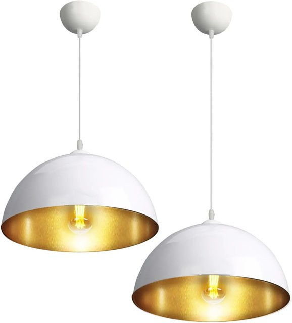 CCLIFE Industrial Pendelleuchte aus Kupfer und Metall im Vintage-Design mit rundem Lampenschirm und E27 Fassung, Farbe: Kupfer/Weiß - Bild 1