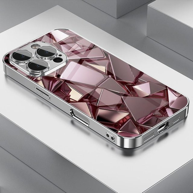 Schimmernde Handyhülle mit geometrischem Muster in Roségold für Samsung Galaxy S25 S24 S23 S22 Ultra Plus FE mit Glasabdeckung - Bild 1