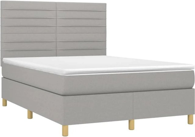 vidaXL Boxspringbett mit Matratze in Hellgrau, Hybridbett mit LED-Unterbettbeleuchtung und USB-Ladeport, B/T: 140 x 200 cm - Bild 1