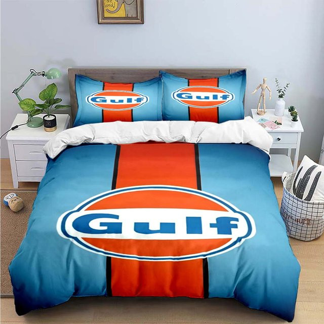 Bettwäsche-Set G-Gulf Racing Muster aus Mikrofaser in Blau mit Bettbezug und Kissenbezügen, B/H: 145 x 210 cm, Kissen: 50 x 70 cm - Bild 1