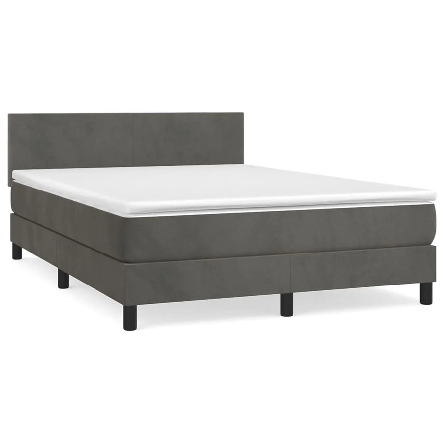 vidaXL Boxspringbett mit Matratze in Dunkelgrau aus Samt, Hybrid-Design mit Taschenfederkern, B/T: 140 x 190 cm - Bild 2