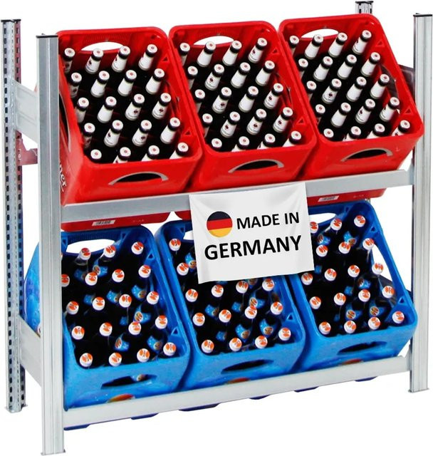 PROREGAL Getränkekistenregal Chiemsee aus verzinktem Stahl, 2 Ebenen für 6 Kisten, Farbe: Silber, H x B x T: 100 x 106 x 34 cm - Bild 1