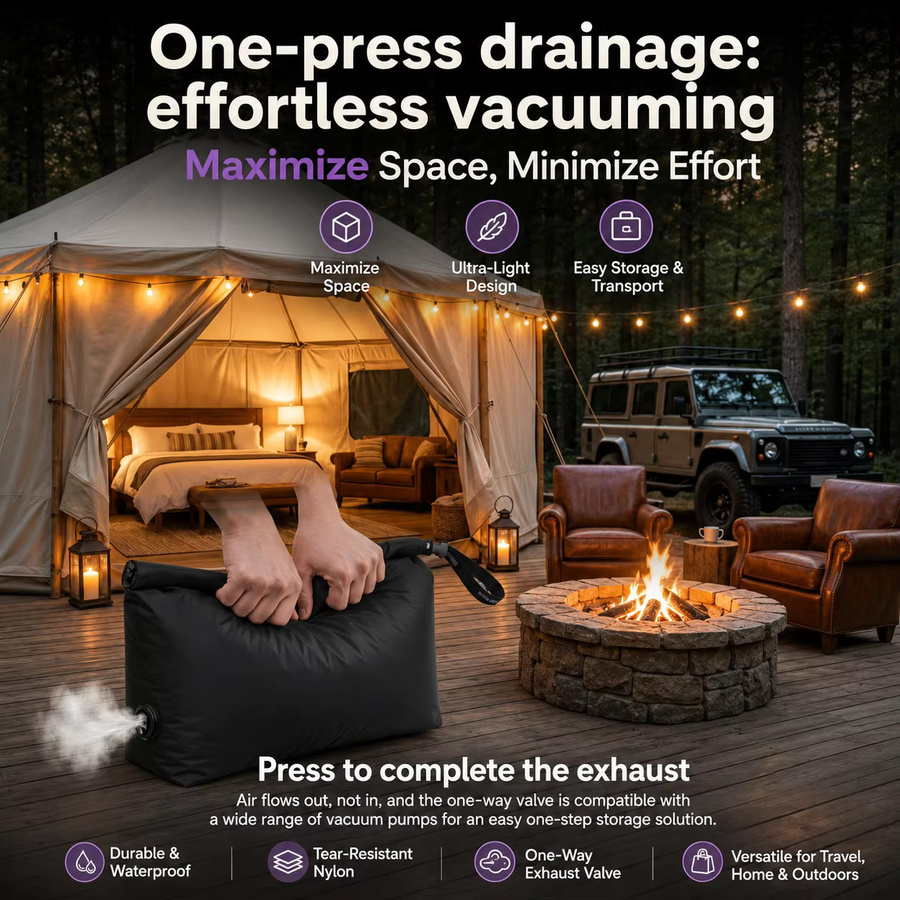 SCANDIHOME Glamping Vakuum-Kompressionsbeutel ohne Pumpenbedarf, wasserdichter Ausrüstungsorganizer für Schlafsack und Daunenjacke in Schwarz - Bild 3