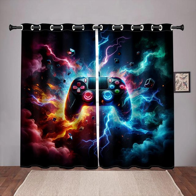 2er-Set Yiran Furniture Gaming Vorhänge mit Playstation-Motiv für Kinderzimmer und Teenager, Mehrfarbig, B: 75 cm, H: 166 cm - Bild 1
