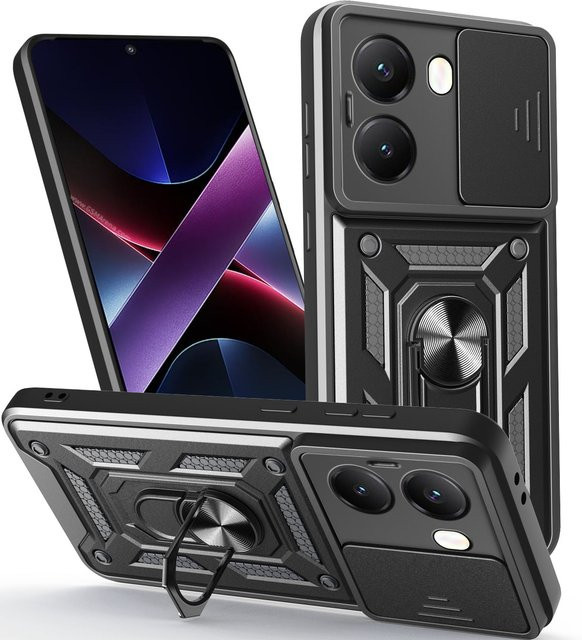 Xiaomi Schutzhülle für Mi Poco X7 Pro 5G und Mi Poco X7 5G mit Kameraobjektiv-Schutz und Military Grade Stoßstangen-Ring in Schwarz und Silber - Bild 1
