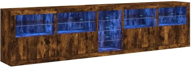 vidaXL Sideboard modern in Räuchereiche mit LED-Leuchten, Farbe Braun, B/T/H: 283 x 37 x 67 cm - Bild 1