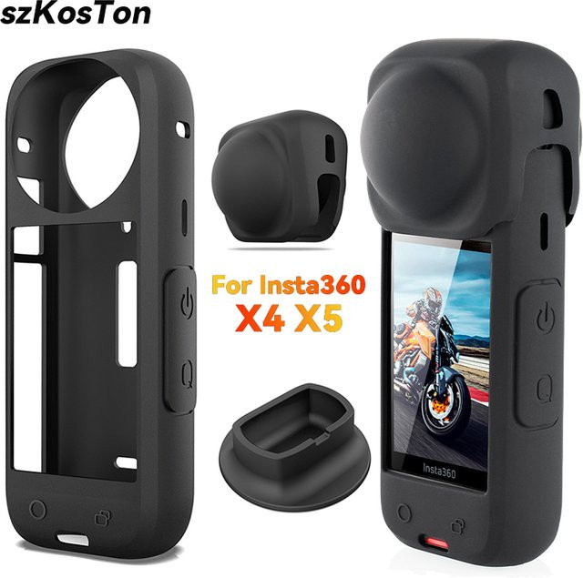 Insta360 Zubehör Set für X5 und X4 Action Kamera: Silikon Standbasis, Objektivabdeckung und Schutzhülle in Schwarz - Bild 1
