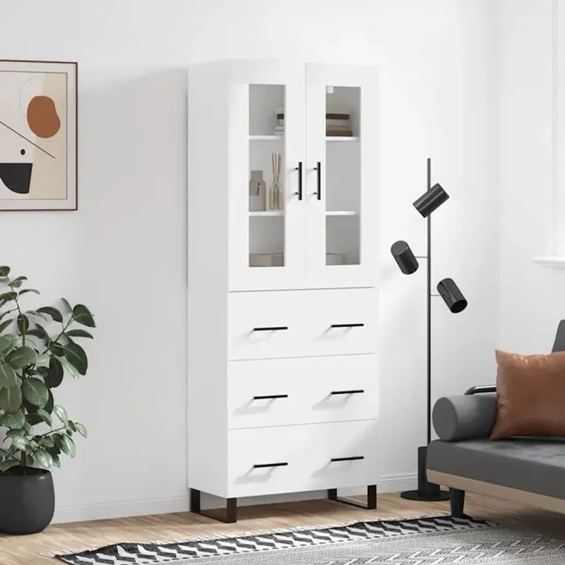 Vidaxl Vitrinenschrank Modern, Weiß, B: 69,5 cm, T: 34 cm, H: 180 cm - Bild 1