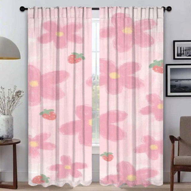 Floral gemusterte Küchenvorhänge und Fenstervorhänge von Household supplies MH in Pink, 2er-Set, Breite: 50 cm, Höhe: 70 cm - Bild 1