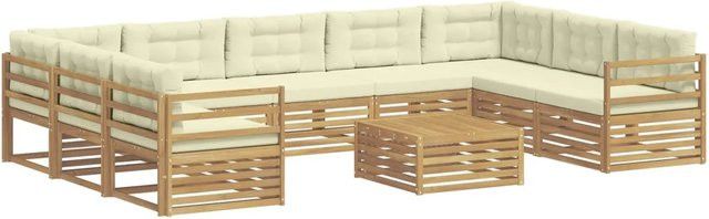 vidaXL Outdoor-Sofagarnitur 10-teilig aus Akazienholz mit Kissen in Weiß und Beige - Bild 1