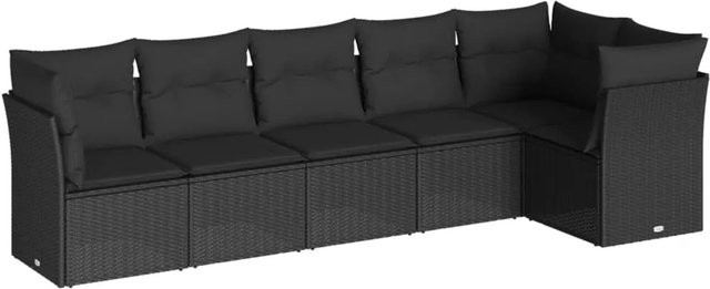 vidaXL 6-tlg Garten-Sofagarnitur in L-Form aus Polyrattan mit Kissen, Schwarz - Bild 1