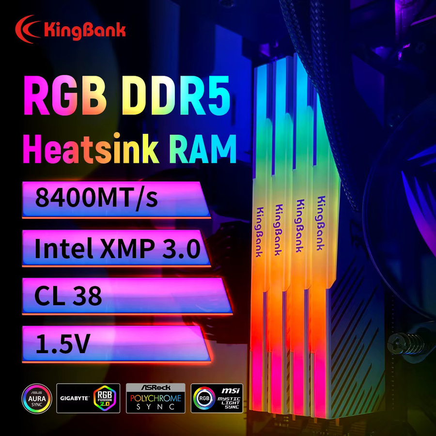 KINGBANK KRRW DDR5 RAM 48GB Kit (2x 24GB) RGB 8000MT/s CL38 Desktop-Arbeitsspeicher mit Hynix M-Die, Intel XMP 3.0 und AMD EXPO - Bild 2