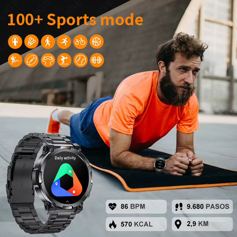 LIGE Smartwatch für Herren, robust und wasserdicht nach IP68, mit Bluetooth-Anruffunktion für Sport, Fitness und Outdoor, kompatibel mit Android und iOS, in Schwarz und Silber - Bild 4