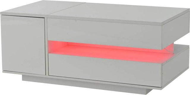 okwish Couchtisch mit anhebbarer Tischplatte, Schublade und Schrank in Weiß, B: 95 cm, T: 50 cm, H: 34,5 cm - Bild 1