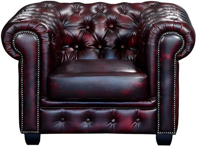 Vente-unique Chesterfield Sessel Brenton aus Leder in Bordeaux mit gerader Rückenlehne und Armlehnen, Höhe: 105 cm - Bild 1