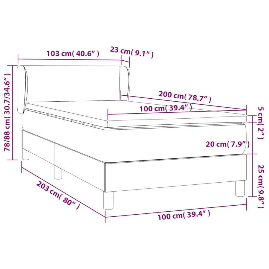 vidaXL Boxspringbett mit Matratze Schwarz Samt B/T/H: 100 x 200 cm - Bild 4