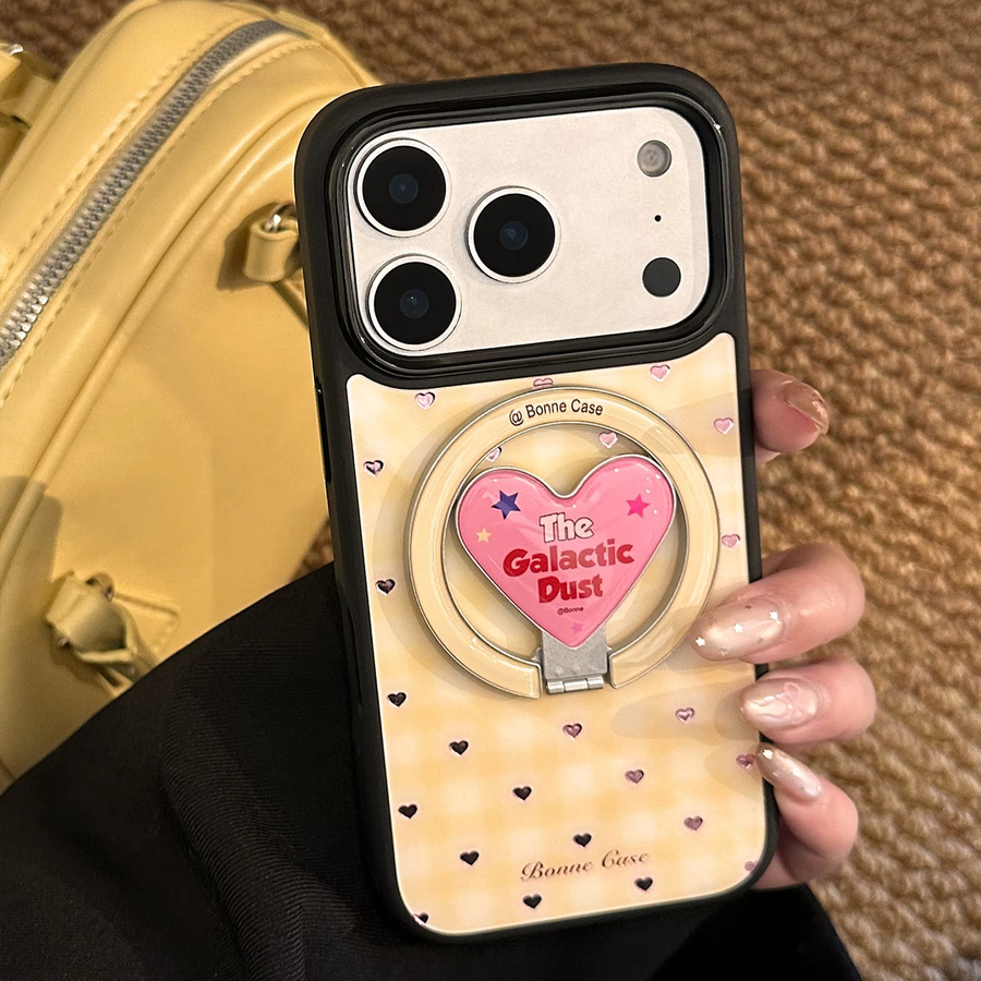 Apple iPhone Handyhülle mit Koreanischem Gittermuster und Liebesherz, magnetische Halterung, stoßfeste Hartschale für iPhone 17, 16, 15, 14, 13, 12 Pro Max - Bild 3