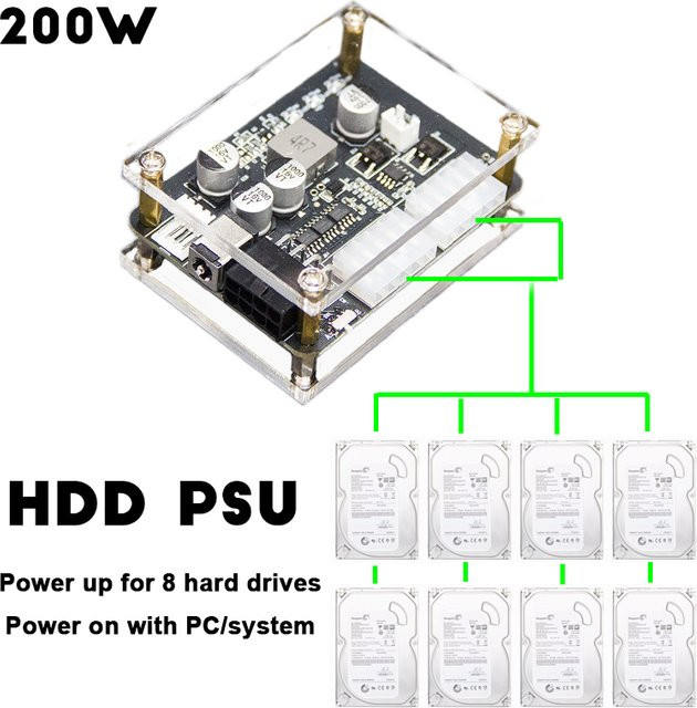 DEBROGLIE 200 W Pico Netzteil für HDD SSD und Mini-PC mit 12 VDC-SATA Anschluss in Schwarz - Bild 1