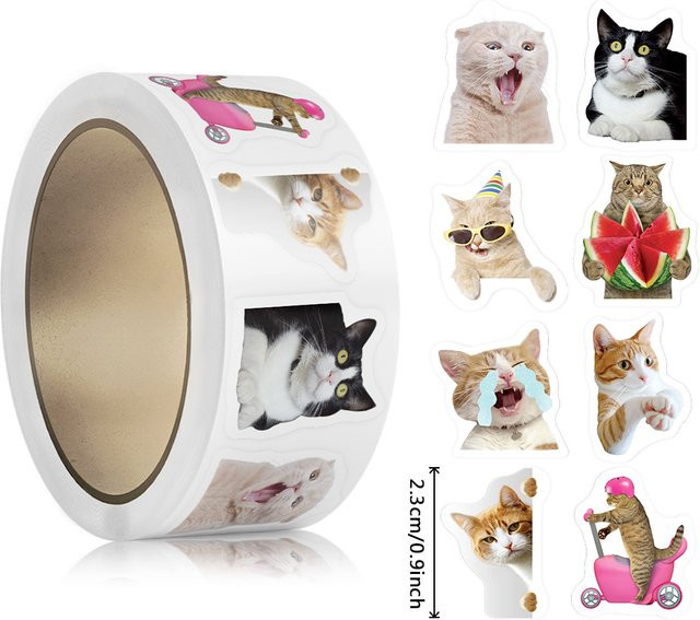 TYFYO Dankeschön Katzen Aufkleber mit niedlichen Cartoon-Tier Motiven, 500 Stück bunte Sticker aus Papier für Geschenkverpackungen, Backwaren und Geschäftsetiketten - Bild 1