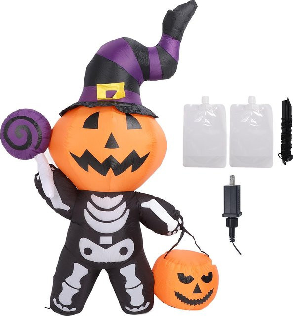 KONNWEI Aufblasbare Halloween-Geisterdekoration mit LED-Lichtern, Skelett-Deko in Orange, wasserabweisend - Bild 1