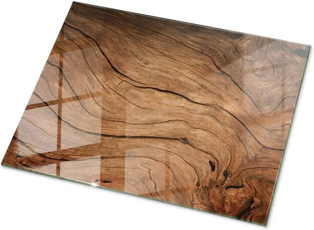 Tulup Couchtischplatte aus Glas in Braun mit natürlichem Holzmuster, Rechteckig, B/T: 80 x 60 cm - Bild 1