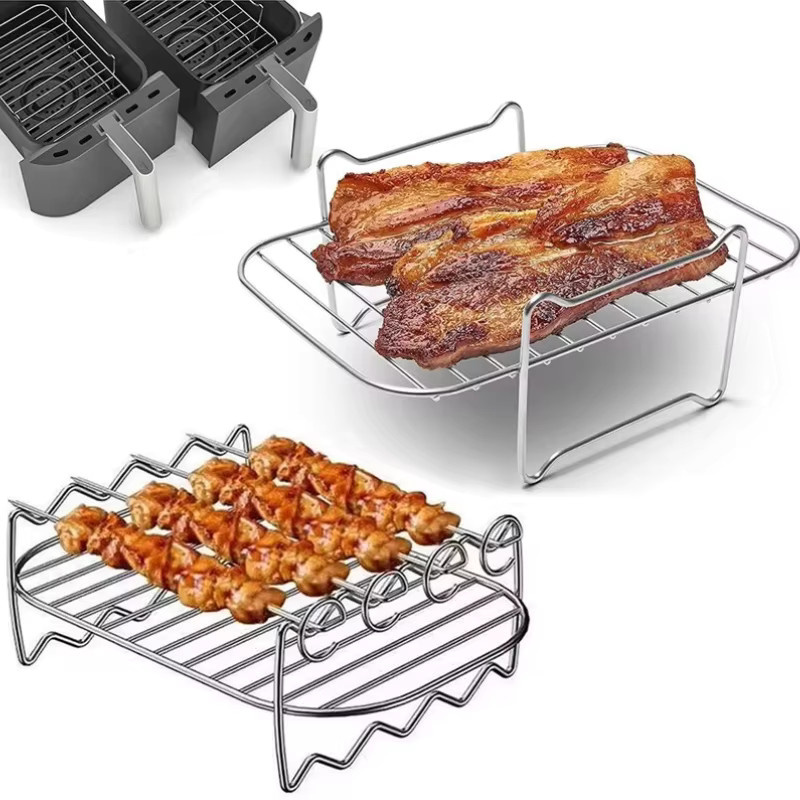 Ninja Edelstahl Air Fryer Zubehör Multifunktionale Doppel-Schicht Racks in Silber für Braten und Dämpfen - Bild 2