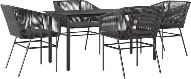 vidaXL 5-teilige Garten-Essgruppe aus Poly Rattan und Glas in Schwarz mit Kissen - Bild 1