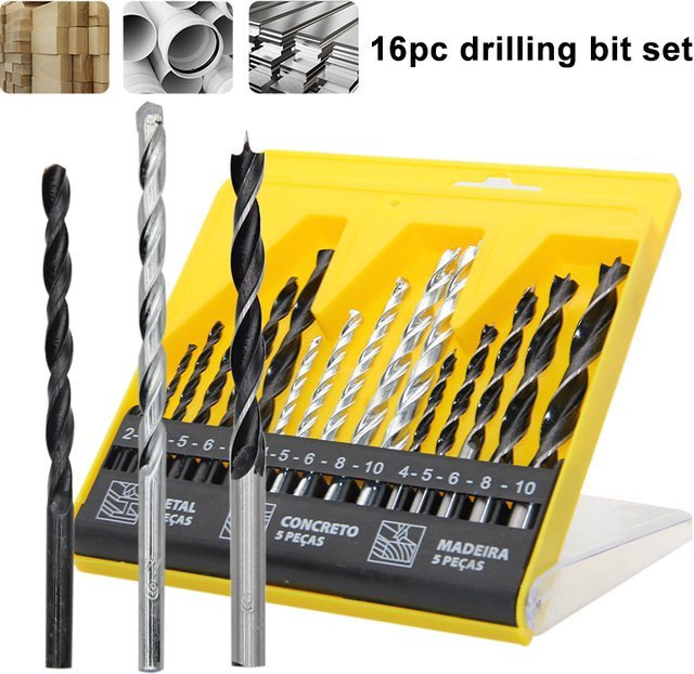 Mr Drill 16-teiliges Bohrer-Set mit Dreipunkt-Holzbohrern und Spiralbohrern für Holz und Metall inklusive Lokalisierungswerkzeug und Kunststoff-Bits - Bild 1
