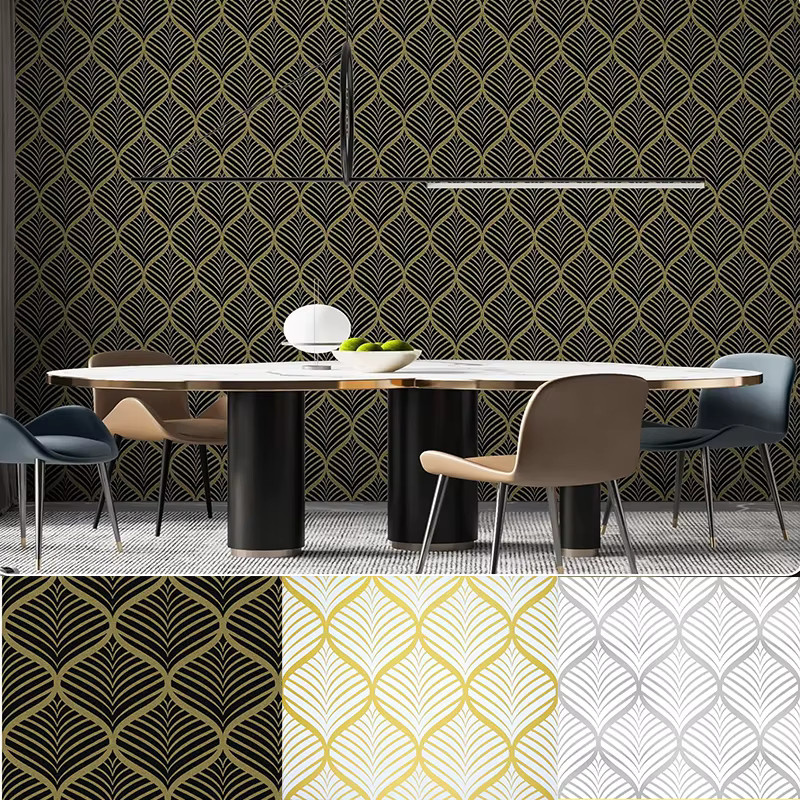 KALYNN Selbstklebende Tapete im Art-Deco-Stil mit geometrischem Muster in Schwarz-Gold, PVC-Wandaufkleber, Breite: 44 cm - Bild 3