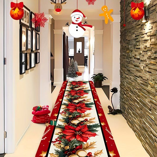 VIKAMAB Weihnachtsteppich mit Blumenglockenmuster, rutschfest und maschinenwaschbar für Wohnzimmer, Flur oder Schlafzimmer - Bild 1