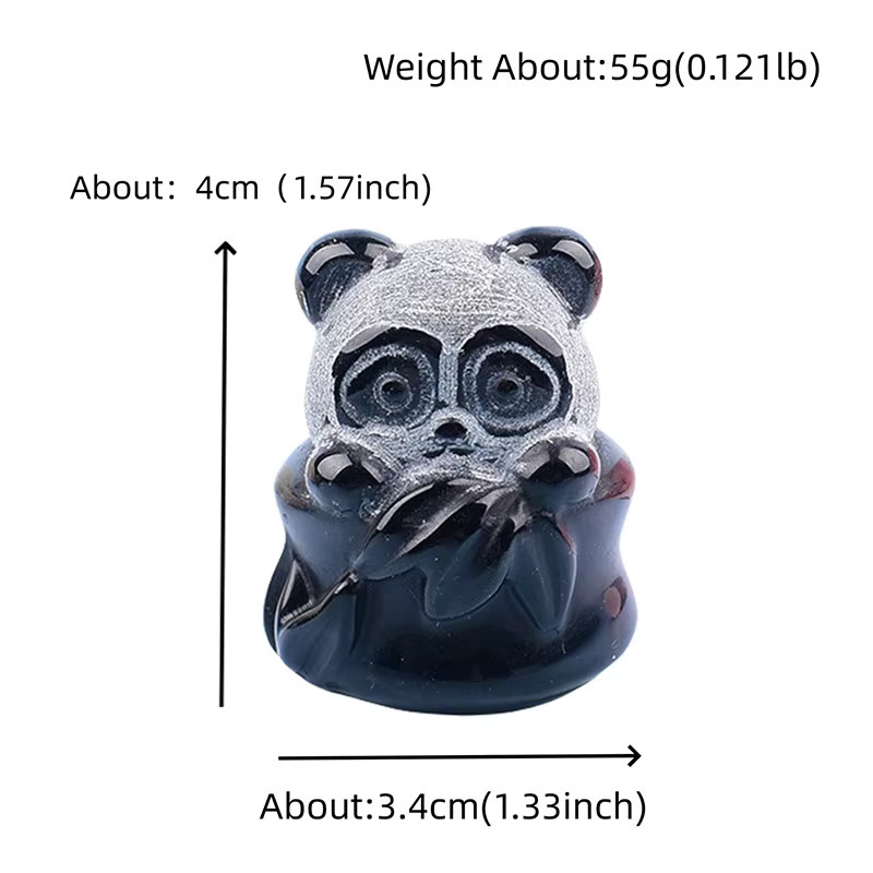 RYCRYSTAL Schwarzer Obsidian Panda aus Naturstein mit Bambus als Deko-Ornament und Reiki-Heilstein - Bild 5