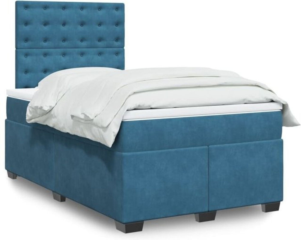 Vidaxl Boxspringbett mit Matratze aus Samt in Blau B/T/H: 120 x 190 cm - Bild 1