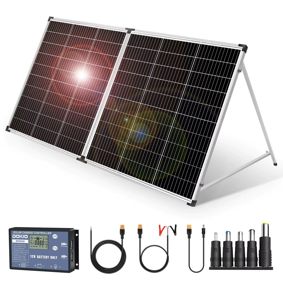 DOKIO Solarpanel Set 18V 100-200W in Schwarz mit optionalem starrem oder faltbarem Panel und 12V Laderegler - Bild 2